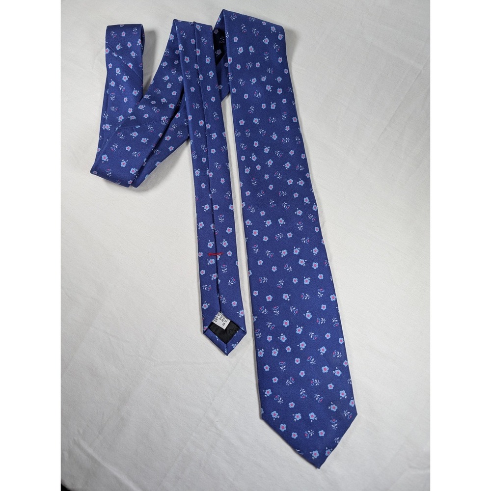 Carrot And Gibbs Silk Tie Blue Floral Made In USA